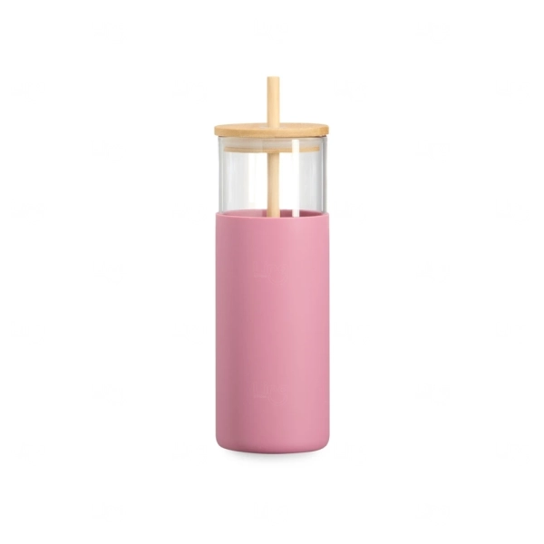 Copo de Vidro 500ml com Canudo Personalizado 