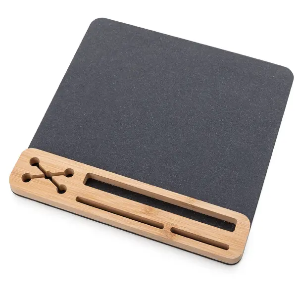 Mouse Pad Bambu com Porta Canetas e Cartões Personalizado 