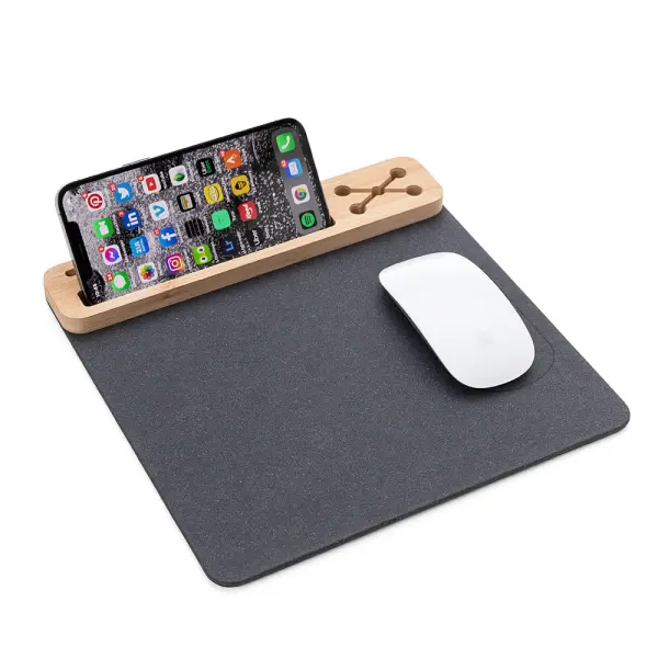 Mouse Pad Bambu com Porta Canetas e Cartões Personalizado 