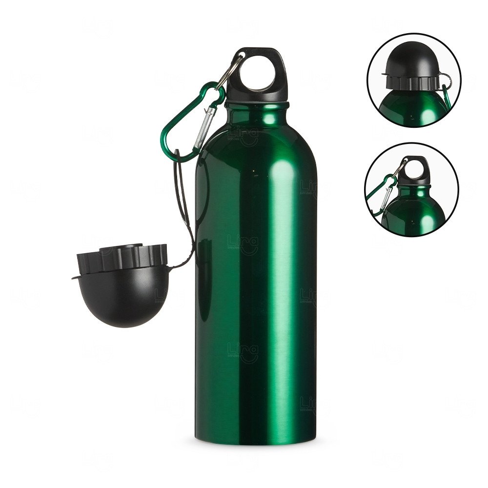 Squeeze Inox 500ml com Bico e Mosquetão Personalizado Verde