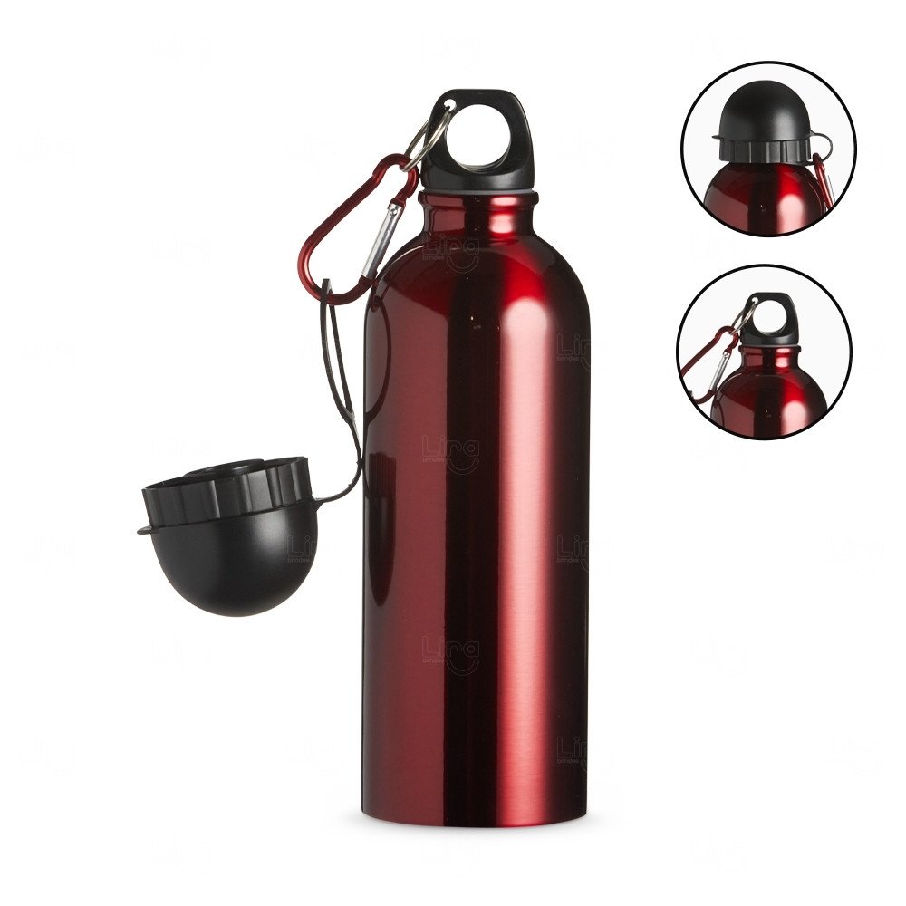 Squeeze Inox 500ml com Bico e Mosquetão Personalizado Vermelho