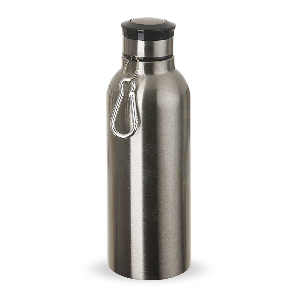 Garrafa Inox 700ml Personalizada com Mosquetão Prata