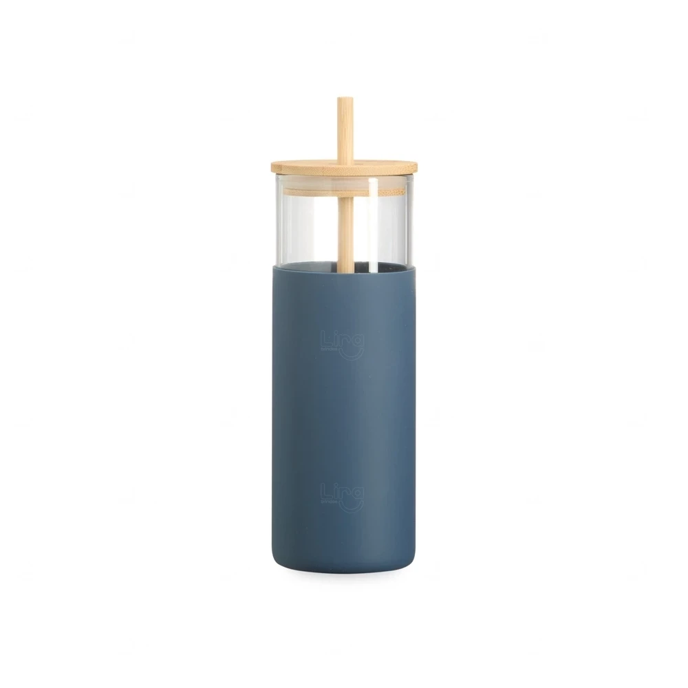 Copo de Vidro 500ml com Canudo Personalizado 