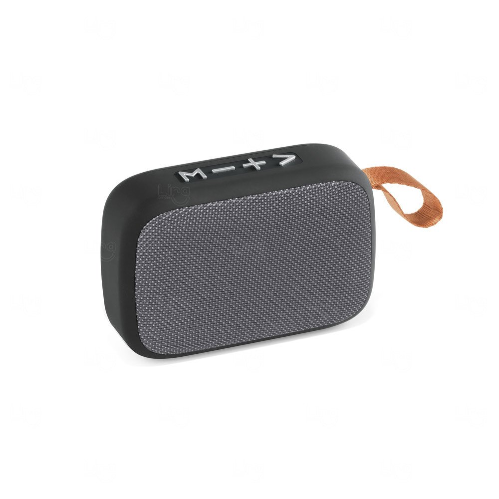 Caixa de Som Personalizada com Rádio FM e Microfone Prata e Preto