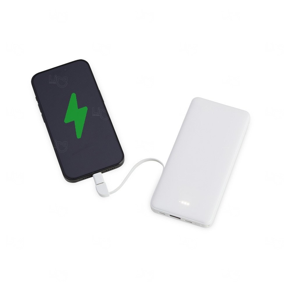 Power Bank com Cabos Acoplados Personalizado - 10.000mAh 