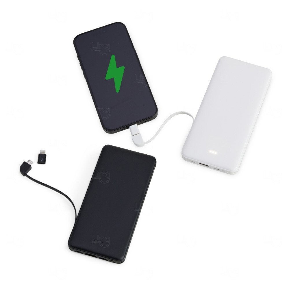 Power Bank com Cabos Acoplados Personalizado - 10.000mAh 