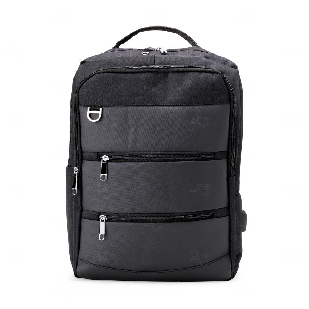 Mochila 26L de Nylon com Couro Sintético Personalizada Preto