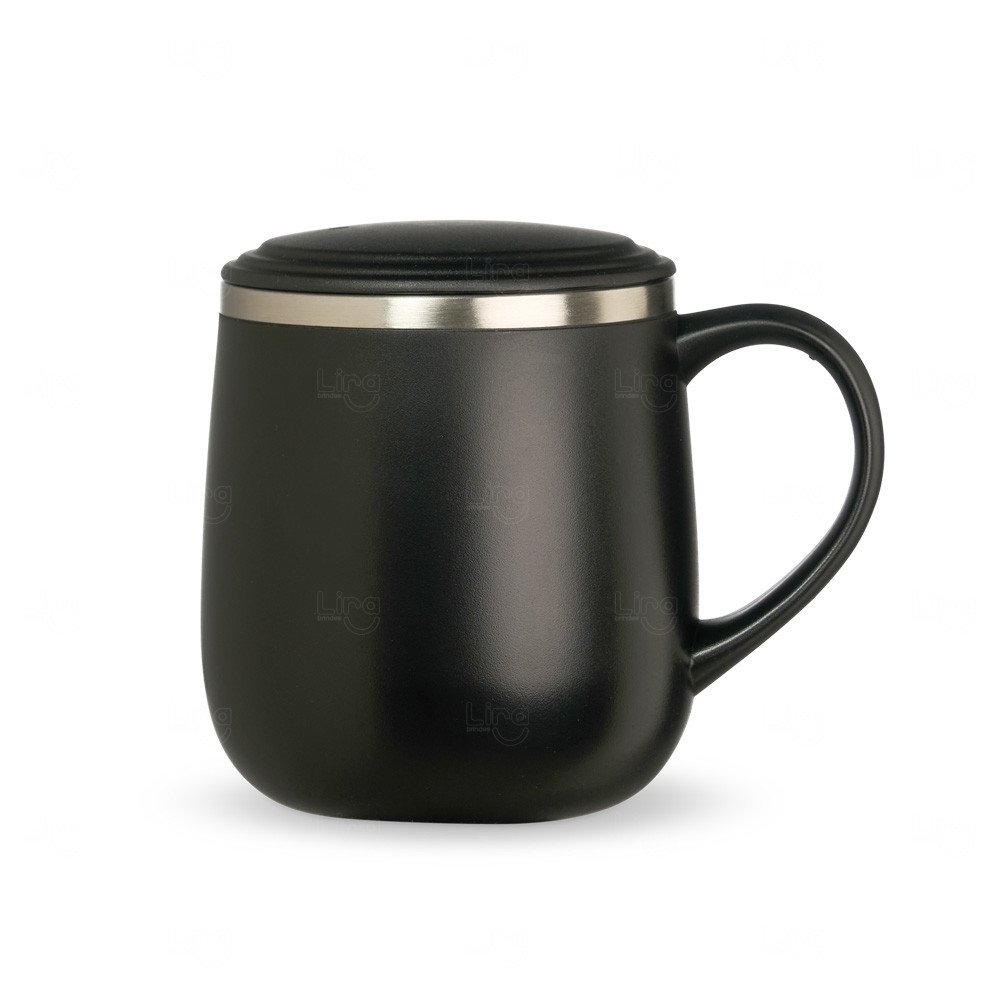 Caneca Isotérmica Inox 370ml Personalizada Preto e Preto