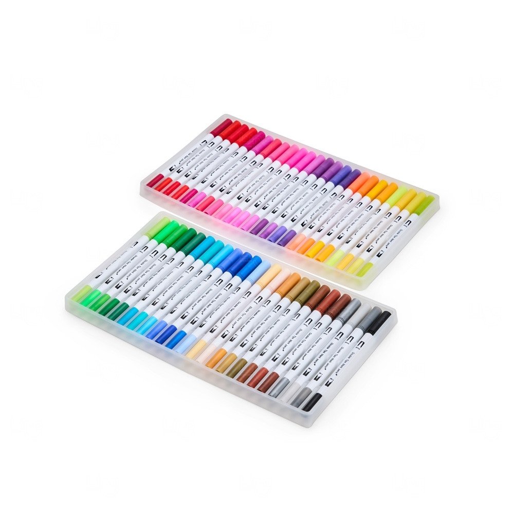 Kit Canetinhas Ponta Dupla Personalizadas - 48 Cores 